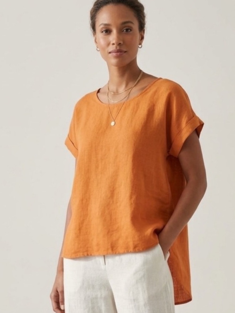 Terzo Millennio Orange Button Down Back Linen Top Size Large Made in Italy